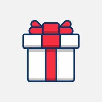 Square Gift Box with Red Ribbon and Bow Stock Illustration