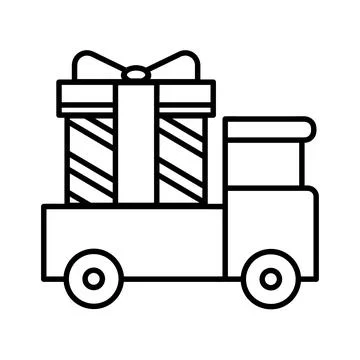 Square Gift box in the trailer icon. Parcel with ribbon bow. simple flat illu Illustrazione stock
