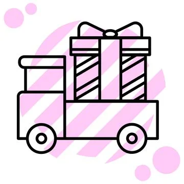 Square Gift box in the trailer icon. Parcel with ribbon bow. simple flat illu Illustrazione stock