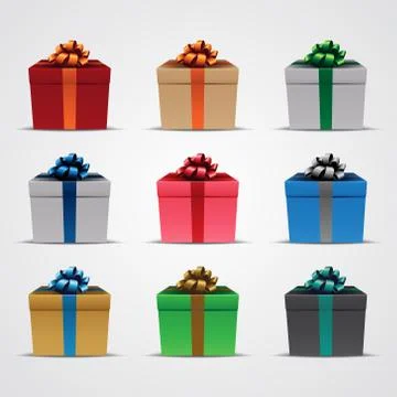 Square Gift Boxes with Glossy Ribbons - Set 3 Vector Illustration Stock Illustration