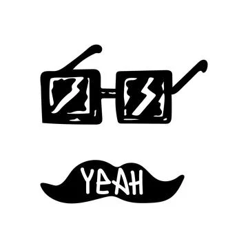Square glasses with highlights and a mustache that says Yeah. Lettering. Stock Illustration