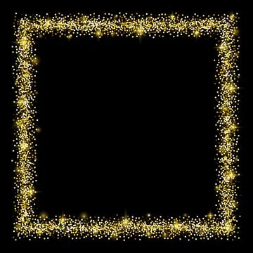 Square glitter gold frame with sparkles Stock Illustration