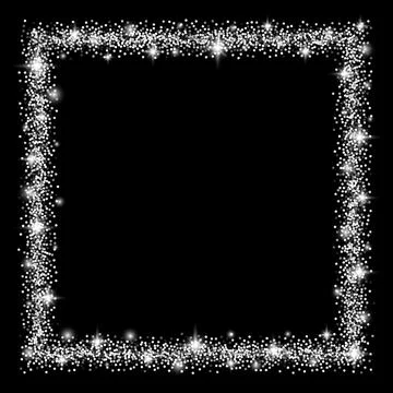 Square glitter silver frame with sparkles Stock Illustration