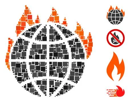 Square Global Warming Fire Icon Vector Collage Stock Illustration