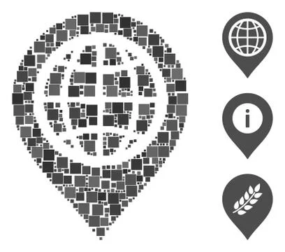 Square Globe Map Marker Icon Vector Mosaic Illustrazione stock