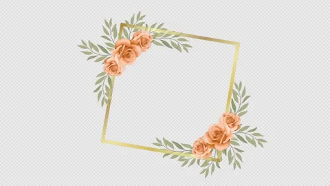 Square gold border animation decorated with peach roses and green leaves fo.. Stock Footage 324049963