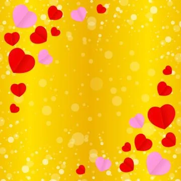 Square gold frame and red pink heart shape for template banner valentines Stock Illustration