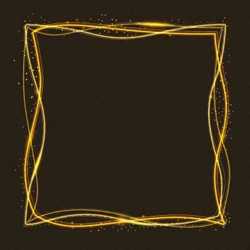 Square gold frame with luminous effect. New Year's banner. Vector illustratio Stock Illustration
