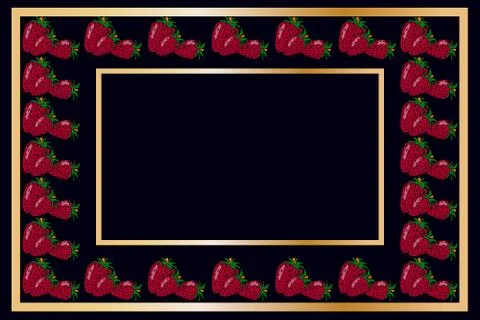 Square gold frame strawberry tea, wine or alcohol  label Stock Illustration
