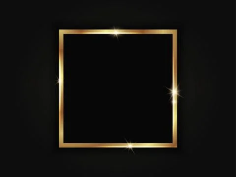 Square gold sparkling frame isolated on a black background. Stock Illustration