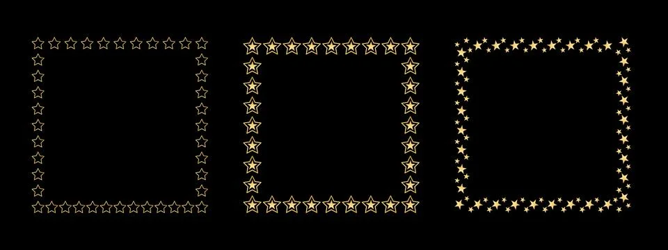 Square gold star frames set Stock Illustration