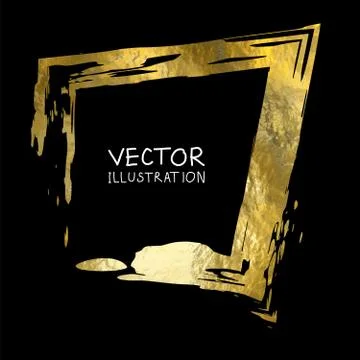 Square golden frame on a black background. Luxury vintage border, Label, logo Stock Illustration