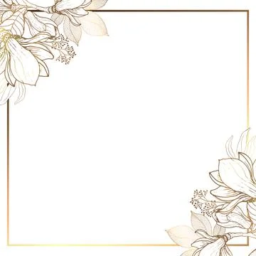 Square golden frame made of small flowers and branches of a golden plant on a Stock Illustration