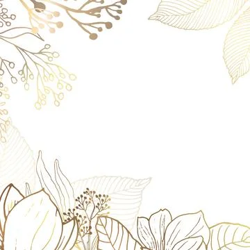 Square golden frame made of small flowers and branches of golden magnolia on a Stock Illustration