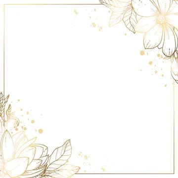 Square golden frame made of small flowers and branches of golden magnolia on a Stock Illustration