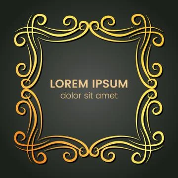 A square golden monogram element on a dark background Stock Illustration