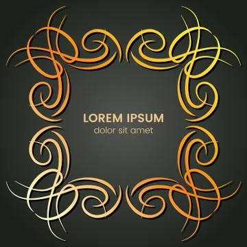 A square golden monogram element on a dark background Stock Illustration