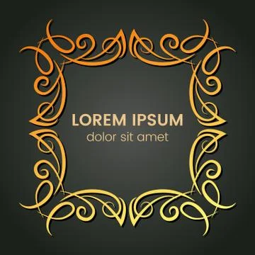 A square golden monogram element on a dark background Illustrazione stock