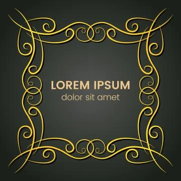 A square golden monogram element on a dark background Stock Illustration