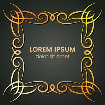 A square golden monogram element on a dark background Illustrazione stock