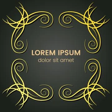 A square golden monogram element on a dark background Stock Illustration