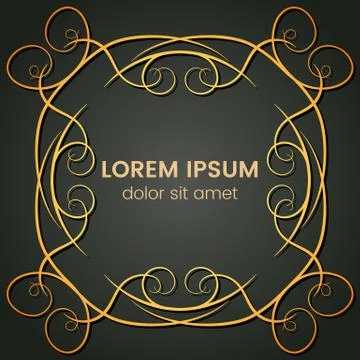 A square golden monogram element on a dark background Stock Illustration