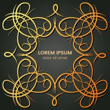 A square golden monogram element on a dark background Illustrazione stock