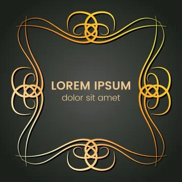 A square golden monogram element on a dark background Stock Illustration