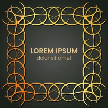 A square golden monogram element on a dark background Stock Illustration