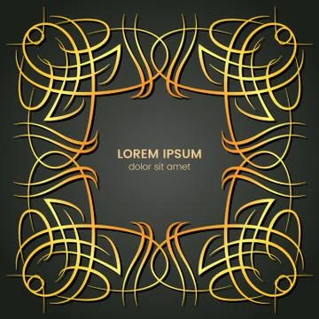 A square golden monogram element on a dark background Illustrazione stock