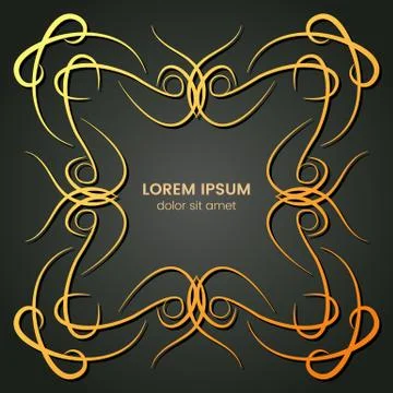 A square golden monogram element on a dark background Stock Illustration