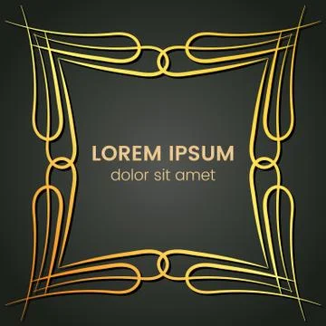 A square golden monogram element on a dark background Stock Illustration