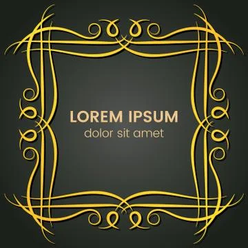 A square golden monogram element on a dark background Stock Illustration