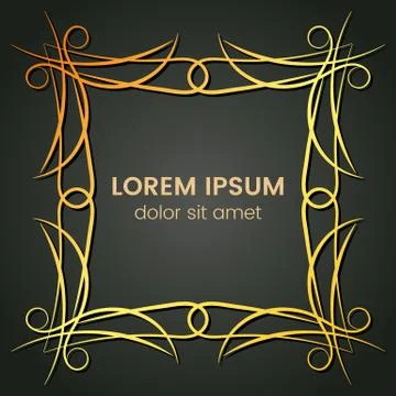 A square golden monogram element on a dark background Stock Illustration