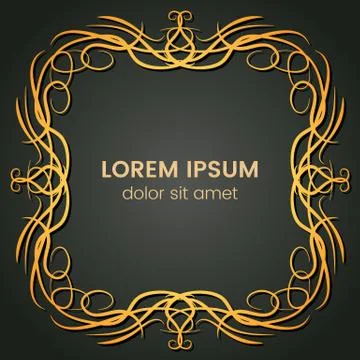 A square golden monogram element on a dark background Stock Illustration