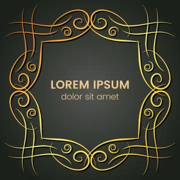 A square golden monogram element on a dark background Illustrazione stock