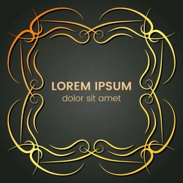 A square golden monogram element on a dark background Stock Illustration