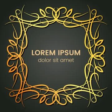 A square golden monogram element on a dark background Stock Illustration