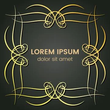 A square golden monogram element on a dark background Stock Illustration