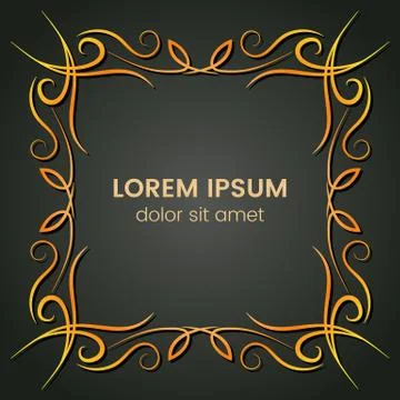 A square golden monogram element on a dark background Stock Illustration