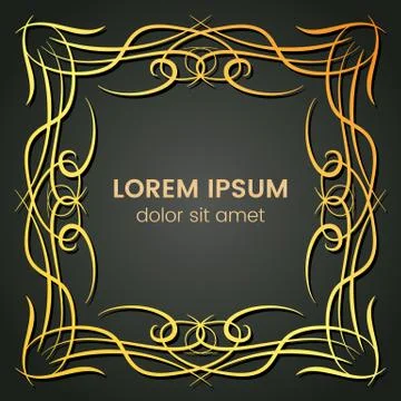 A square golden monogram element on a dark background Stock Illustration