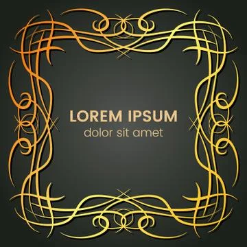 A square golden monogram element on a dark background Stock Illustration