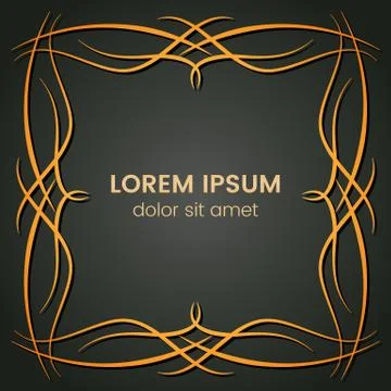 A square golden monogram element on a dark background Stock Illustration