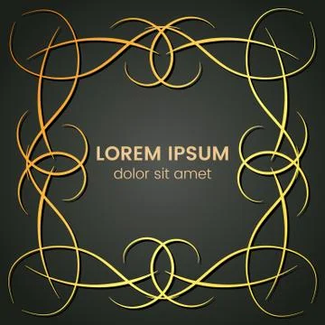 A square golden monogram element on a dark background Stock Illustration