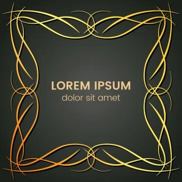 A square golden monogram element on a dark background Stock Illustration