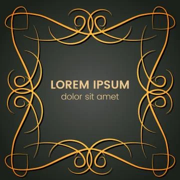 A square golden monogram element on a dark background Stock Illustration