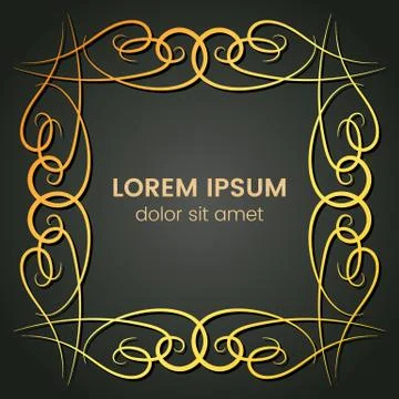 A square golden monogram element on a dark background Stock Illustration