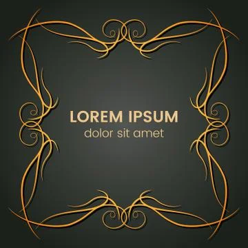 A square golden monogram element on a dark background Stock Illustration