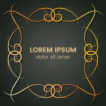 A square golden monogram element on a dark background Stock Illustration