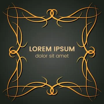 A square golden monogram element on a dark background Stock Illustration